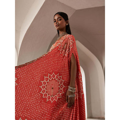 PINK CITY BY SARIKA Peach Suraj Mukhi Cape with Blouse and Skirt (Set of 3)