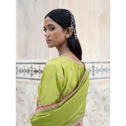 PINK CITY BY SARIKA Green Suraj Mukhi Angrakha with Sharara and Dupatta (Set of 3)
