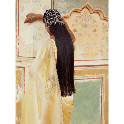PINK CITY BY SARIKA Yellow Embroidered Saree with Unstitched Blouse