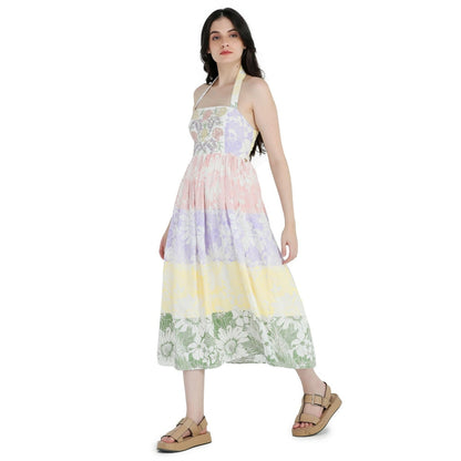 Pinnacle By Shruti Sancheti White Halter Neck Printed and Embroidered Midi Dress