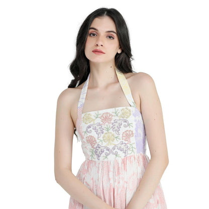 Pinnacle By Shruti Sancheti White Halter Neck Printed and Embroidered Midi Dress