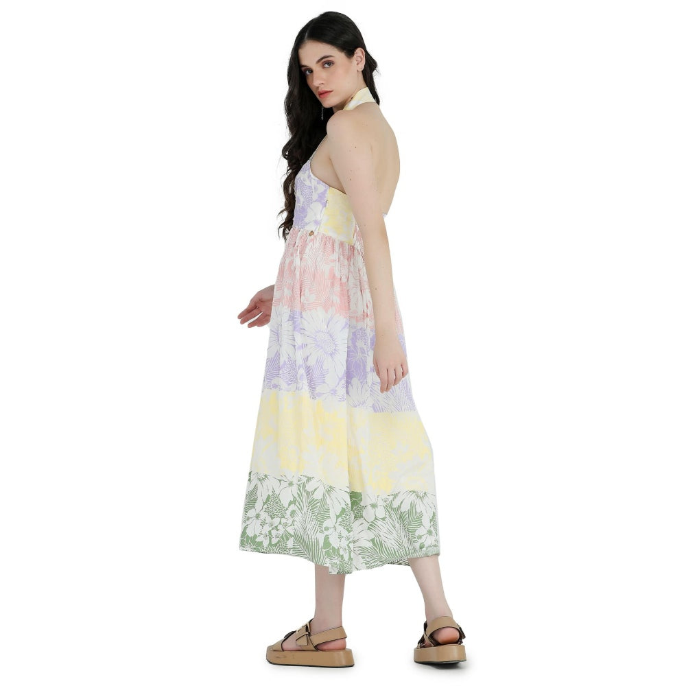 Pinnacle By Shruti Sancheti White Halter Neck Printed and Embroidered Midi Dress