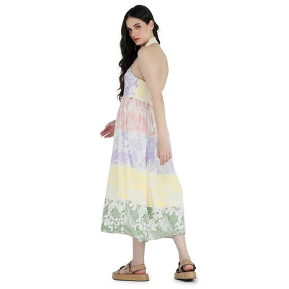 Pinnacle By Shruti Sancheti White Halter Neck Printed and Embroidered Midi Dress