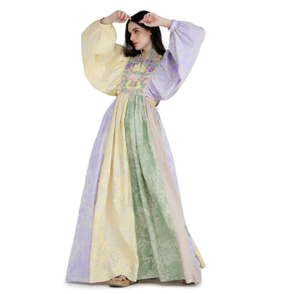 Pinnacle By Shruti Sancheti Colorblock Mul Floral Printed and Embroidered Maxi Dress