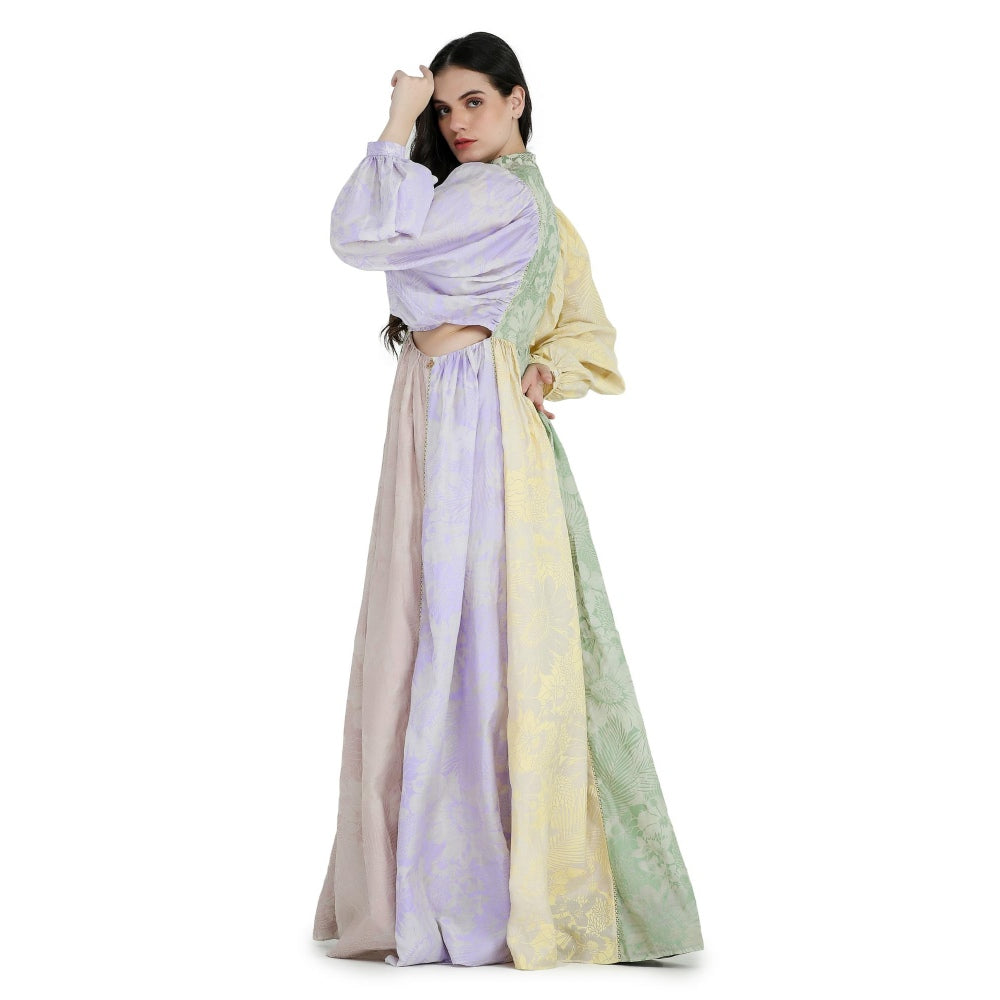 Pinnacle By Shruti Sancheti Colorblock Mul Floral Printed and Embroidered Maxi Dress
