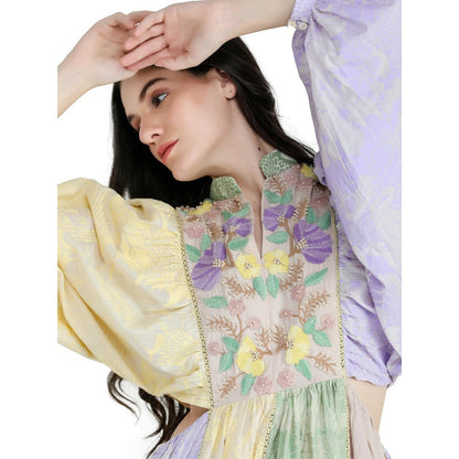 Pinnacle By Shruti Sancheti Colorblock Mul Floral Printed and Embroidered Maxi Dress
