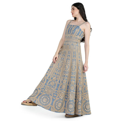 Pinnacle By Shruti Sancheti Blue Khadi Embroidered Maxi Dress