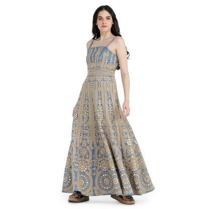 Pinnacle By Shruti Sancheti Blue Khadi Embroidered Maxi Dress