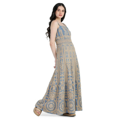 Pinnacle By Shruti Sancheti Blue Khadi Embroidered Maxi Dress