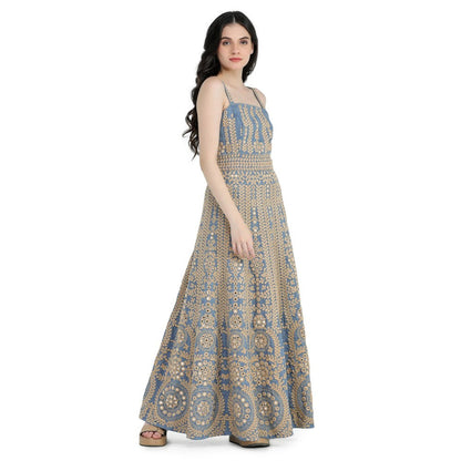 Pinnacle By Shruti Sancheti Blue Khadi Embroidered Maxi Dress
