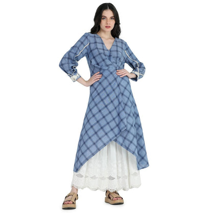 Pinnacle By Shruti Sancheti Blue Check and Schiffli Layered Dress