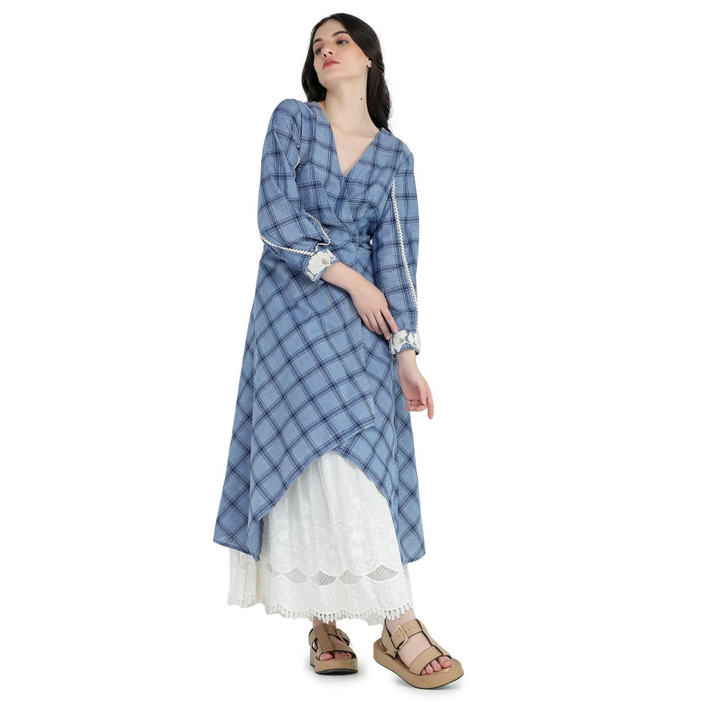 Pinnacle By Shruti Sancheti Blue Check and Schiffli Layered Dress