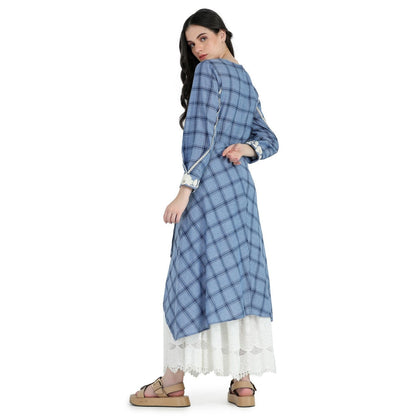 Pinnacle By Shruti Sancheti Blue Check and Schiffli Layered Dress