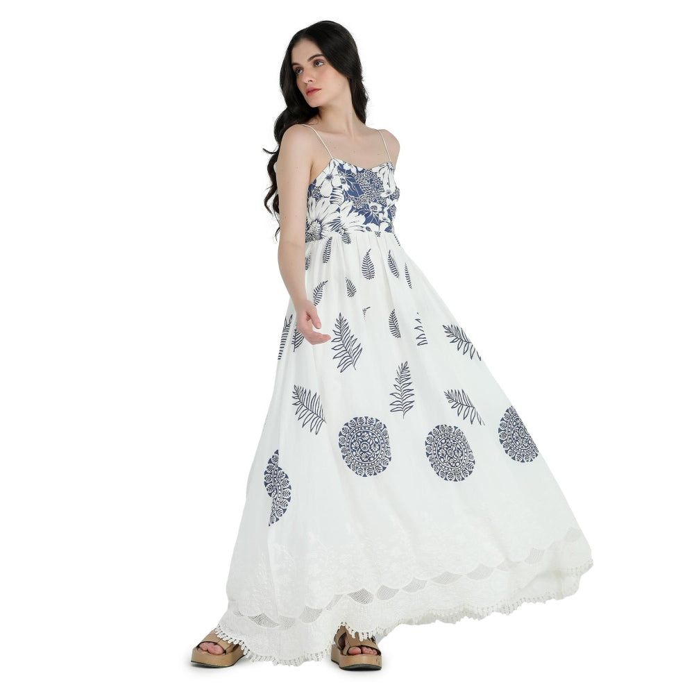 Pinnacle By Shruti Sancheti White Schiffli Block Printed Dress