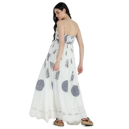 Pinnacle By Shruti Sancheti White Schiffli Block Printed Dress