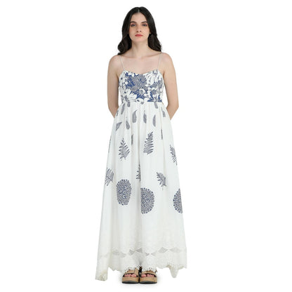 Pinnacle By Shruti Sancheti White Schiffli Block Printed Dress