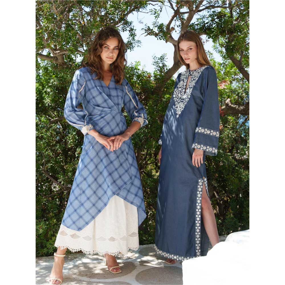 Pinnacle By Shruti Sancheti Blue Chambray Embroidered Kaftan