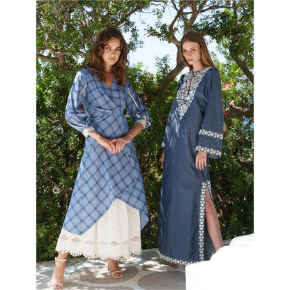 Pinnacle By Shruti Sancheti Blue Chambray Embroidered Kaftan