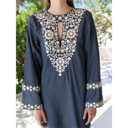 Pinnacle By Shruti Sancheti Blue Chambray Embroidered Kaftan
