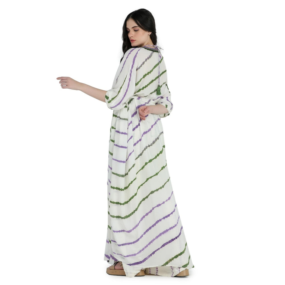 Pinnacle By Shruti Sancheti Bone Crepe Tie and Dye Kimono Throw with Bustier and Pant