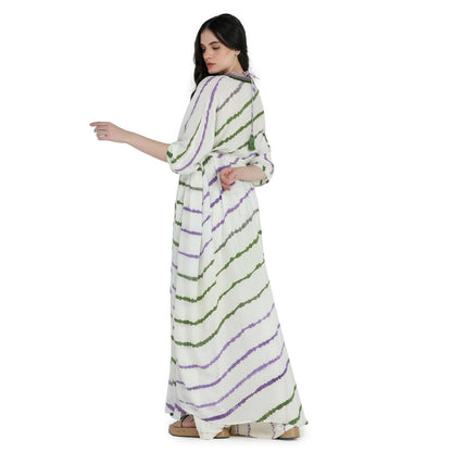 Pinnacle By Shruti Sancheti Bone Crepe Tie and Dye Kimono Throw with Bustier and Pant