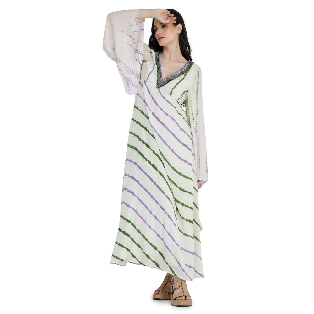 Pinnacle By Shruti Sancheti Bone Crepe Tie and Dye Kimono Style Kaftan