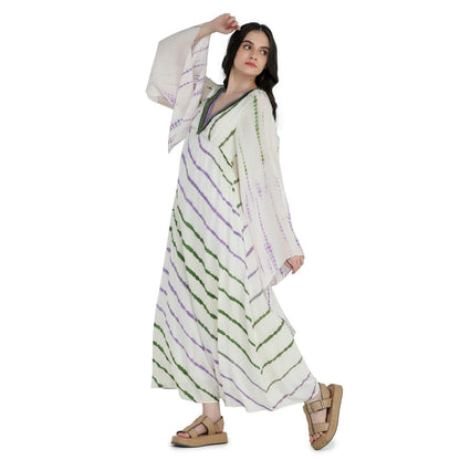 Pinnacle By Shruti Sancheti Bone Crepe Tie and Dye Kimono Style Kaftan