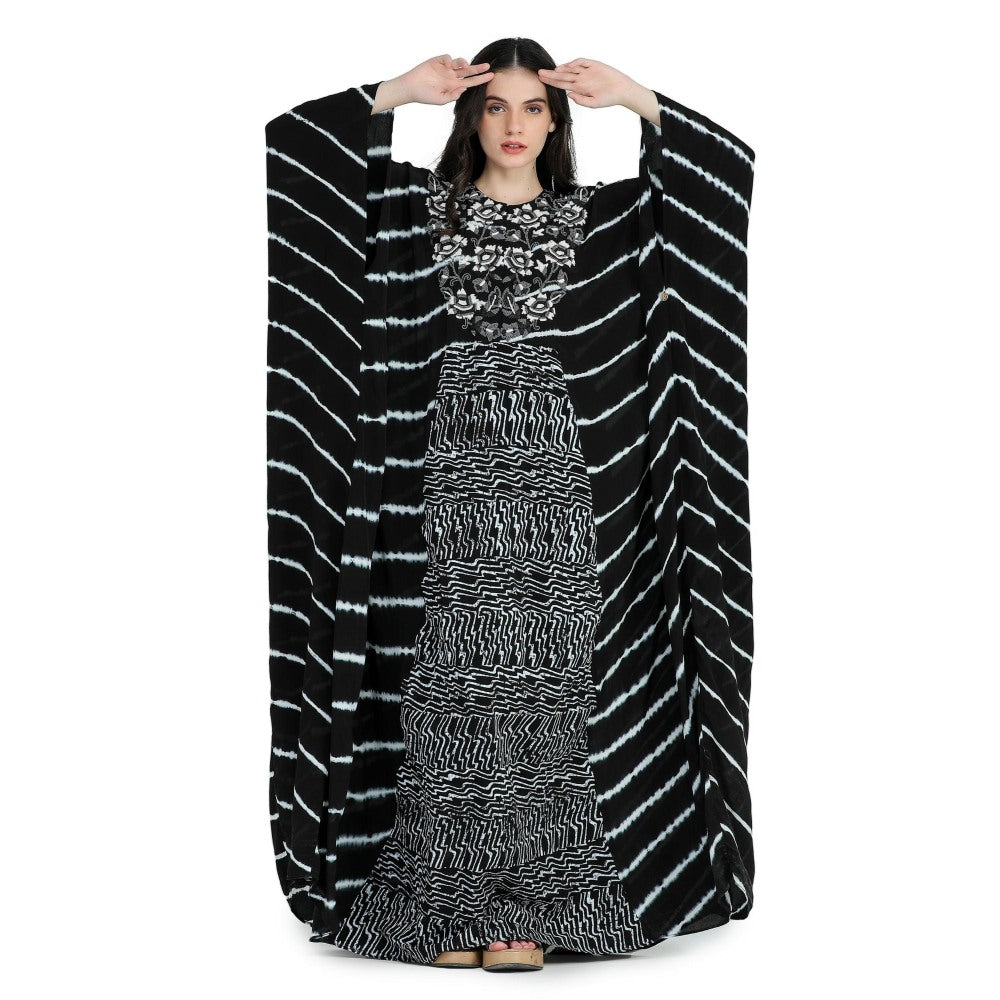 Pinnacle By Shruti Sancheti Black Tie and Dye Embroidered Kaftan Dress