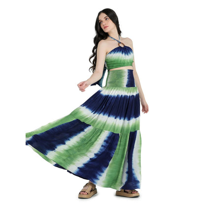 Pinnacle By Shruti Sancheti Multi-Color Tie & Dye Crepe Crop Top with Tiered Skirt (Set of 2)