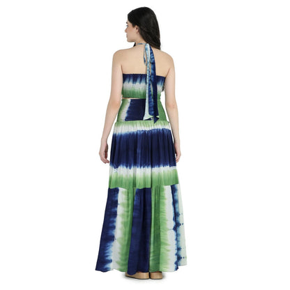 Pinnacle By Shruti Sancheti Multi-Color Tie & Dye Crepe Crop Top with Tiered Skirt (Set of 2)
