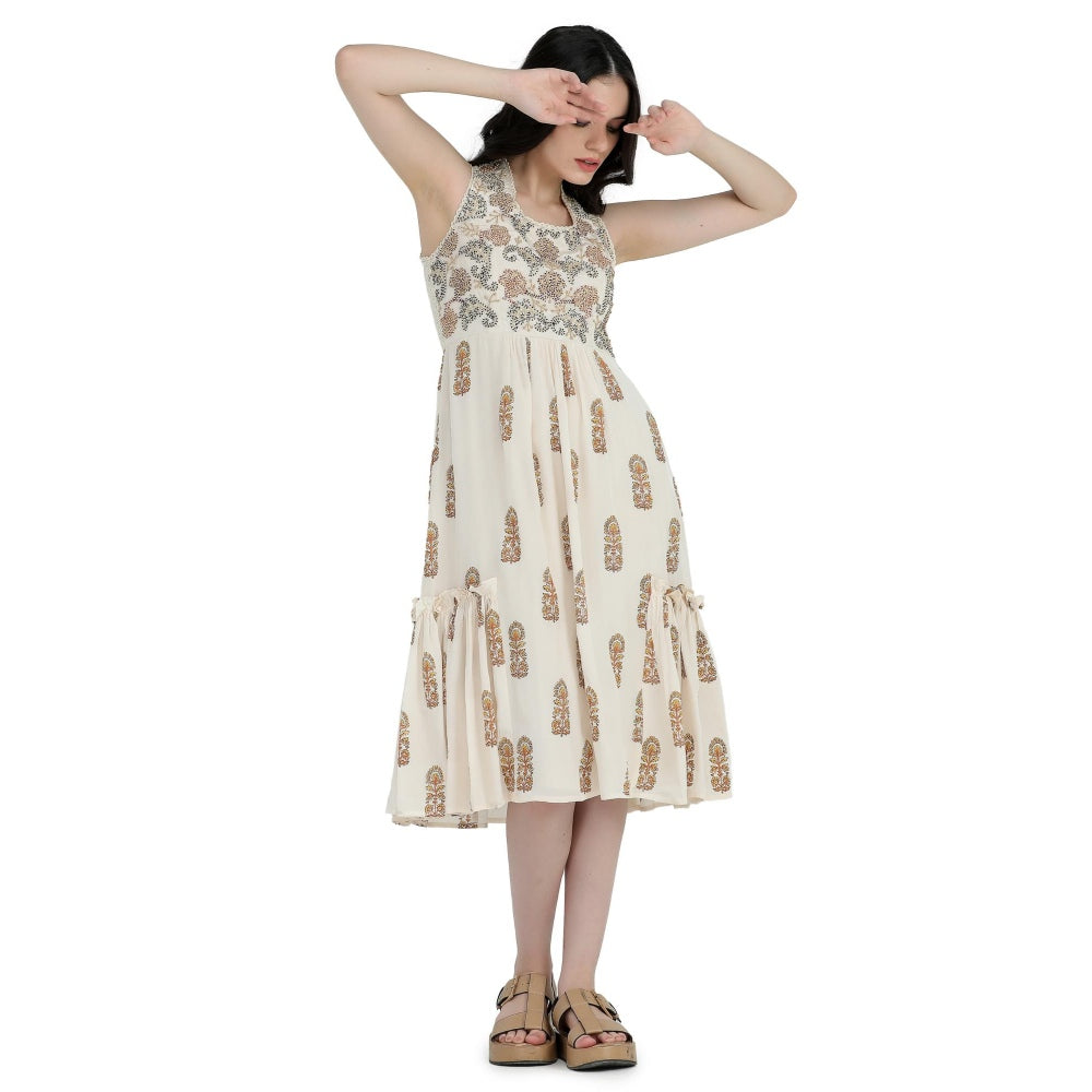 Pinnacle By Shruti Sancheti Bone Crepe Tie & Dye Embroidered Short Dress