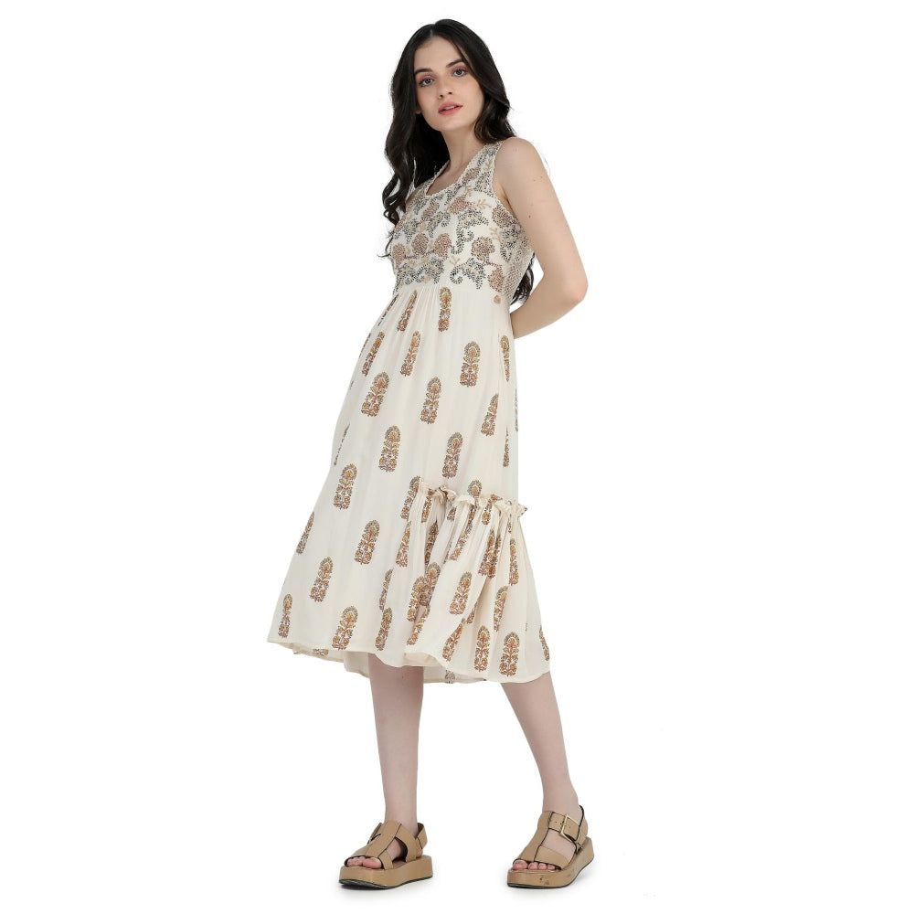 Pinnacle By Shruti Sancheti Bone Crepe Tie & Dye Embroidered Short Dress