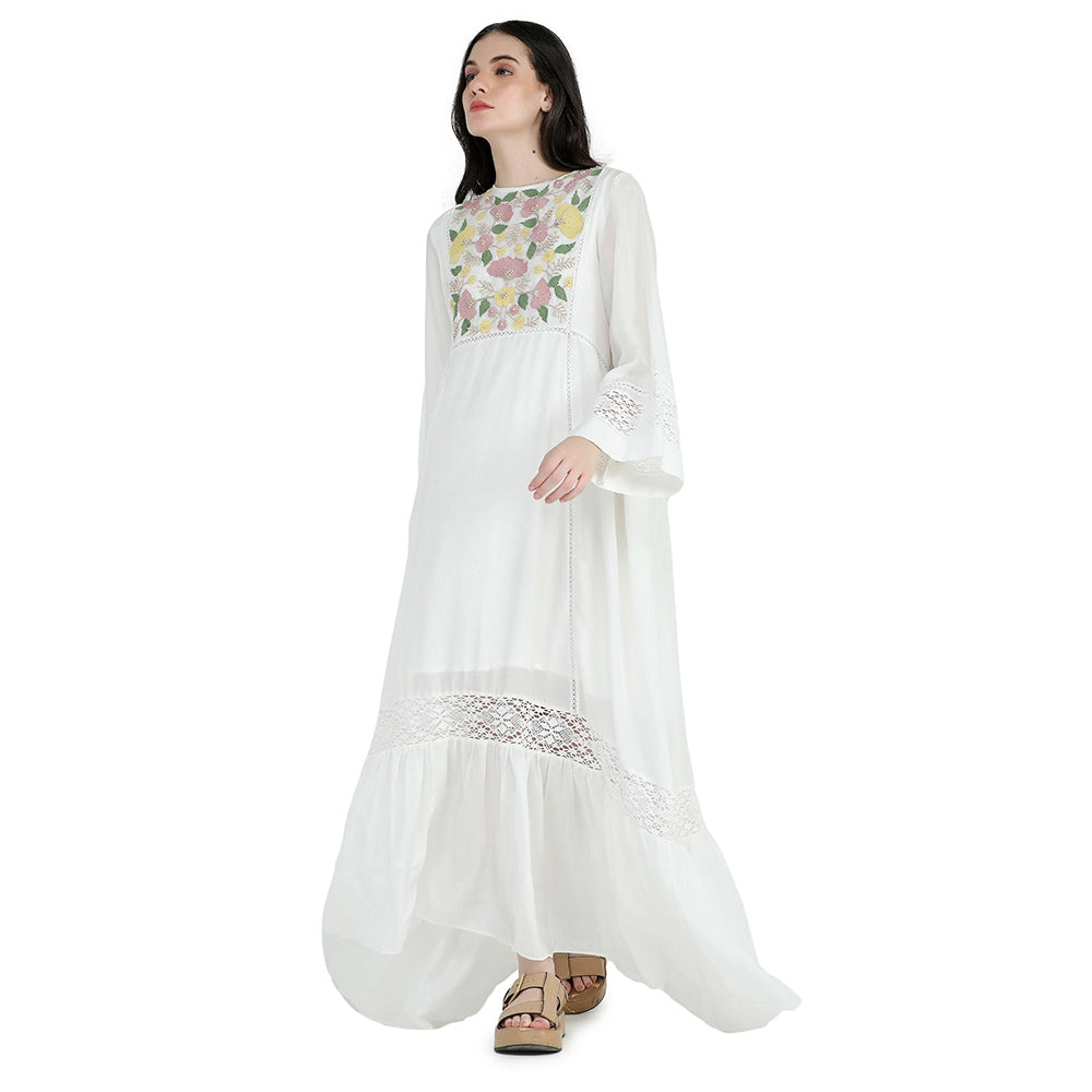 Pinnacle By Shruti Sancheti White High Low Embroidered Midi Dress