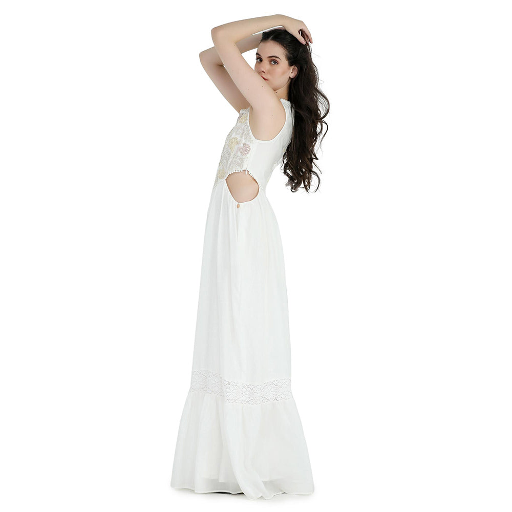 Pinnacle By Shruti Sancheti Bone Embroidered Cutout Maxi Dress