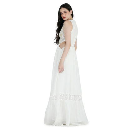 Pinnacle By Shruti Sancheti Bone Embroidered Cutout Maxi Dress