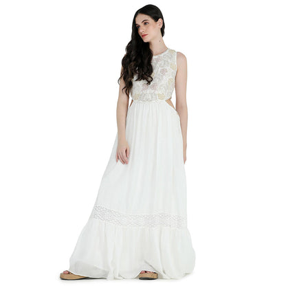 Pinnacle By Shruti Sancheti Bone Embroidered Cutout Maxi Dress