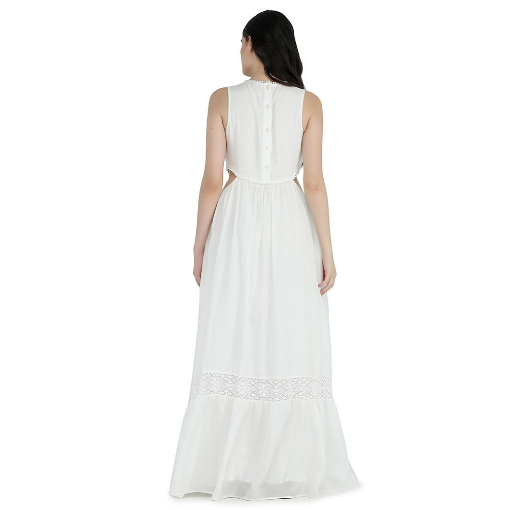 Pinnacle By Shruti Sancheti Bone Embroidered Cutout Maxi Dress