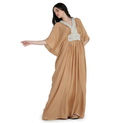 Pinnacle By Shruti Sancheti Almond Mul Pearl Kaftan Dress