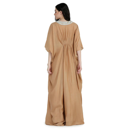 Pinnacle By Shruti Sancheti Almond Mul Pearl Kaftan Dress