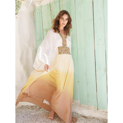 Pinnacle By Shruti Sancheti Multi-Color Embroidered Yoke Ombre Dyed Tiered Kaftan