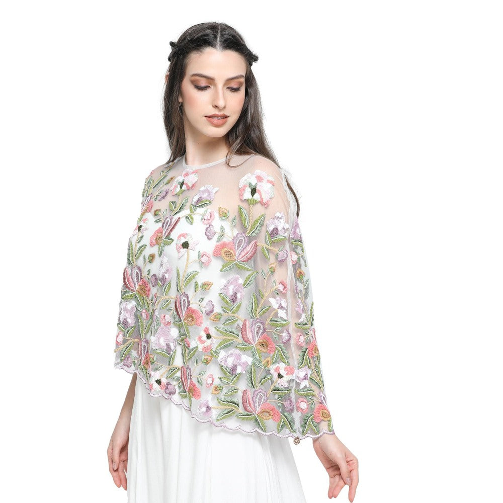 Pinnacle By Shruti Sancheti White Embroidered Cape with Jumpsuit (Set of 2)