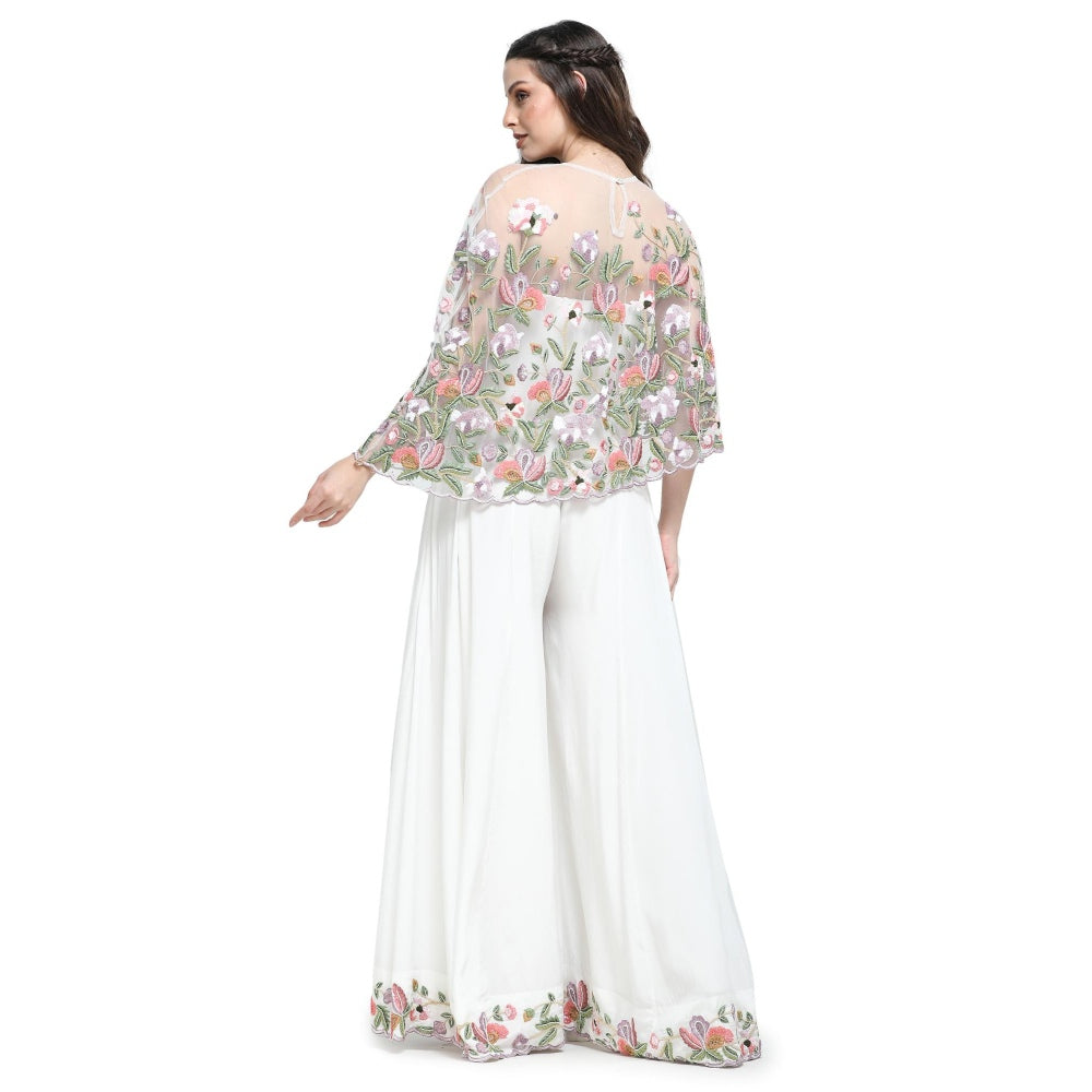 Pinnacle By Shruti Sancheti White Embroidered Cape with Jumpsuit (Set of 2)