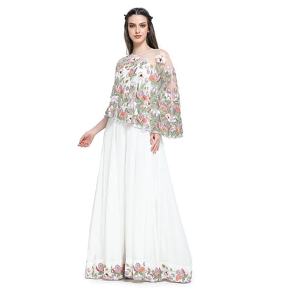 Pinnacle By Shruti Sancheti White Embroidered Cape with Jumpsuit (Set of 2)