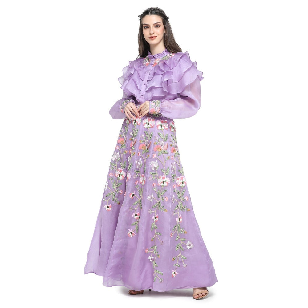 Pinnacle By Shruti Sancheti Lilac Organza Shirt with Embroidered Skirt (Set of 2)