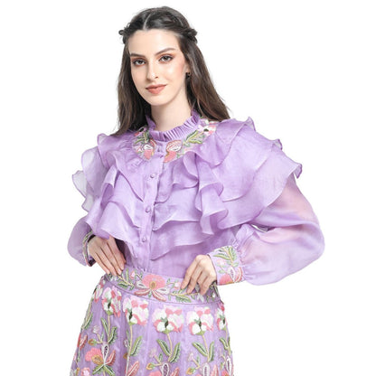 Pinnacle By Shruti Sancheti Lilac Organza Shirt with Embroidered Skirt (Set of 2)