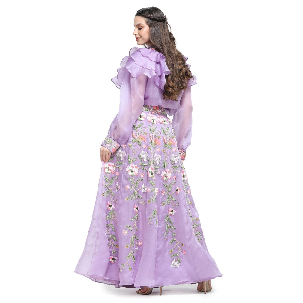 Pinnacle By Shruti Sancheti Lilac Organza Shirt with Embroidered Skirt (Set of 2)