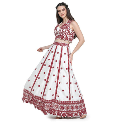 Pinnacle By Shruti Sancheti White Embroidered Crop Jacket with Bustier and Skirt (Set of 3)