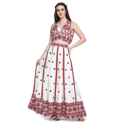 Pinnacle By Shruti Sancheti White Embroidered Crop Jacket with Bustier and Skirt (Set of 3)