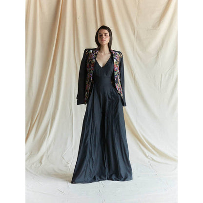 Pinnacle By Shruti Sancheti Black Raw Silk Bird Embroidered Blazer