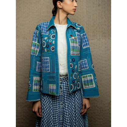 Pinnacle By Shruti Sancheti Blue Handloom Embroidered Patchwork Jacket